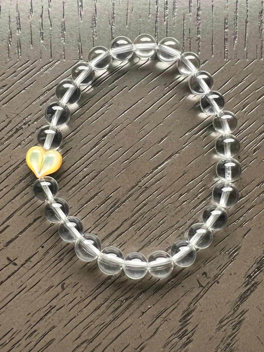HQ clear quartz with heart shell bracelet 7mm SIZE 6.5-7’